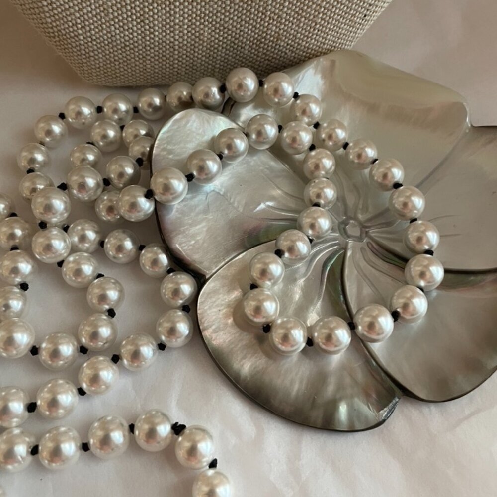 Swarovski Opera Crystal Pearl Necklace Hand Knotted In Black No Clasp Wedding